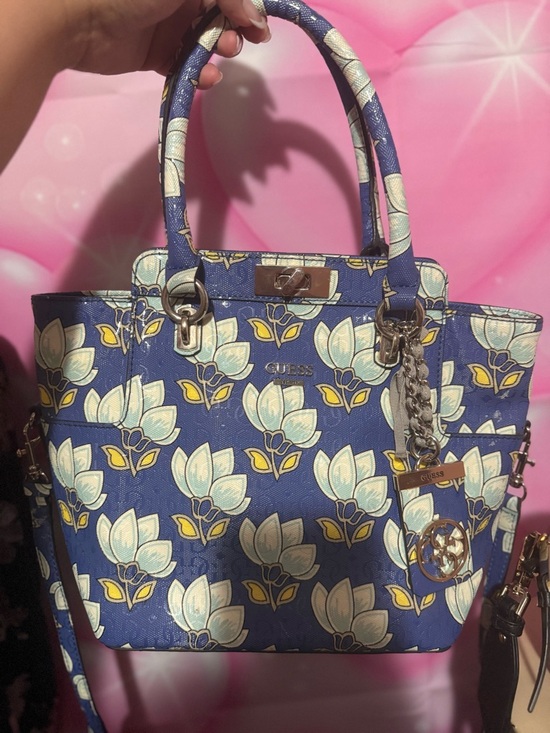Guess Handbags - GUESS Blue Floral Print Tote with Gold Hardware